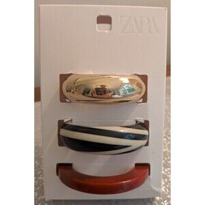 Zara 3 Pack Resin Statement ChunkyCuff Bangle Bracelets Red Gold Black White NWT